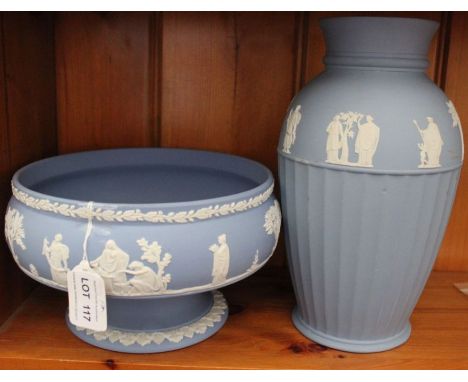 A 20th century light blue Wedgwood Jasperware vase and bowl