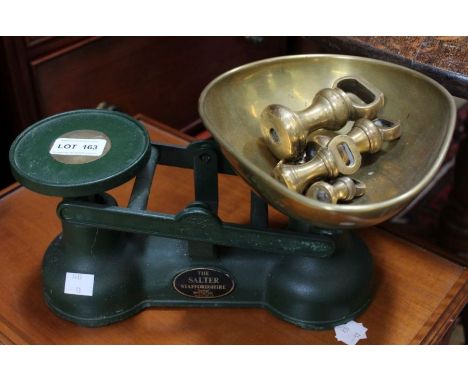 A set of "Salter" kitchen scales with brass weights