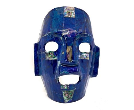 Inca mask, blue, 20x15.Cm