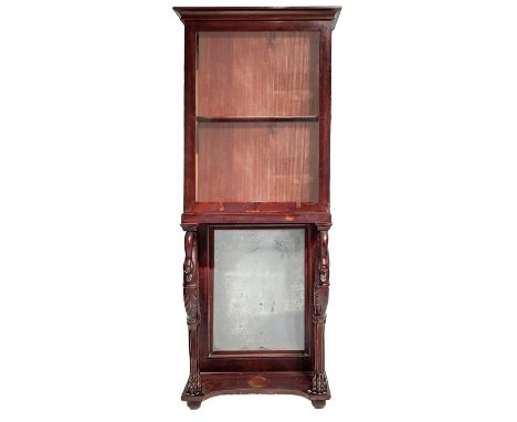 Showcase of mahogany. Part upper glass shelf with the center of wood. Lower section with supporting swans in solid mahogany a