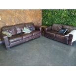 2 x Brown Leather Sofas