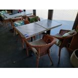 6 x Square Laminate Topped Pedestal Tables (Approx. 600 x 600mm), with 12 x Wicker Elbow Chairs