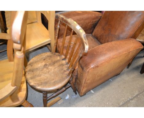 An elm seated stick back kitchen chair