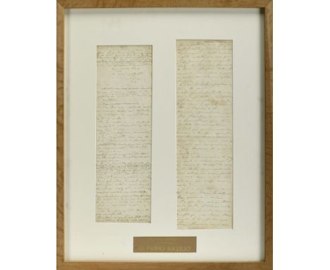 MANUSCRIPT.- QUEIROZ, José Maria Eça de (1845-1900).- O Primo Bazílio.- 19th C. (ca. 1875/1876).- 2 f.; 400x124 mm e 427x128 
