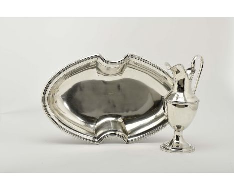Ewer and basin, D. Maria I, Queen of Portugal (1777-1816), 833/1000 silver, grooved friezes, ewer with engraved frieze "Leave
