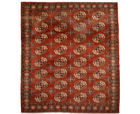 A Bokhara carpet, polychrome wool yarn "Geometric pattern", Turkish, 21st C., minor defects, signs of use, TRICANA label, Dim