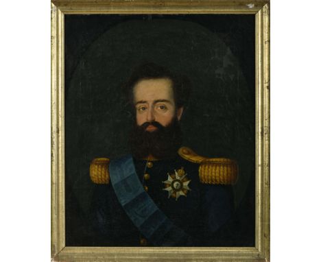 Portrait of D. Pedro I, Emperor of Brazil (1798-1834), oil on canvas, Portuguese school, 19th C. (the 30's), relined, restora