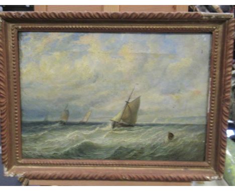 R. Bridgehouse 1862, marine scene with boats, signed, oil on canvas, 24.5 x 35cm; and another similar size scene by another h