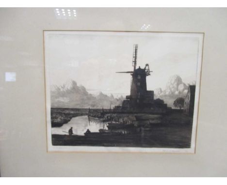 Alfred Richard Blundell, a group of three pencil signed etchings, to include: Culford School, 24 x 35cm, A Norfolk Mill, 26 x
