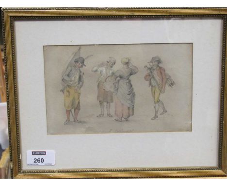 Follower of Paul Sandby, French Costumes, inscribed with the title (lower centre), coloured drawing on paper, 12 x 20cm