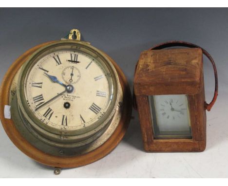 A cased carriage clock and a ships barometer 'Kelvin Bottomly - Glasgow'Provenance:Landwade Hall, Exning, SuffolkCondition re