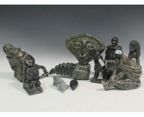 A collection of Inuit carvingssome inscribed and referenced with numbers and others with Eskimo Art Cannada stickers (10)Cond