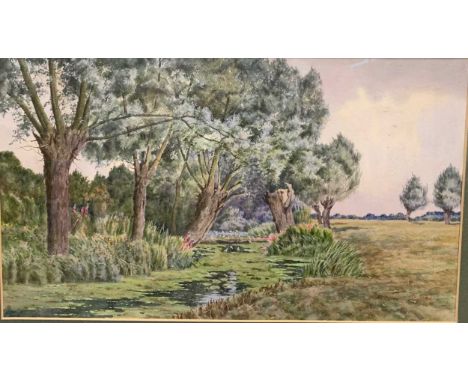 Arthur Anderson Fraser (1861-1904), River scene, signed lower right 'AF 1896'; watercolour, 24 x 41cm; together with Robert W