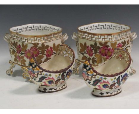 A pair of late 19th century porcelain planters and a pair of vases attributed to Zsolnay (4)