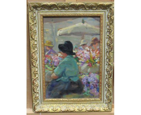 French school (20th century)Flower market Nice,23 x 15.5cmOil on panel