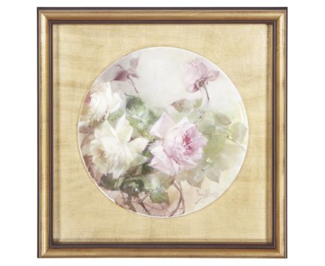 Franz Arthur Bischoff (1864-1929)Pink Roses signed and dated 'Franz A. Bischoff 1905' (lower right)hand painted ceramic plate