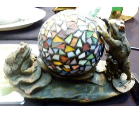 Decorative stained glass globe light with frog decoration to base, base signed Crosa, item No 1098 