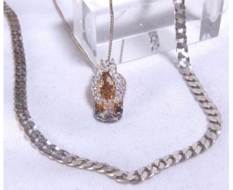 SILVER NECKLACES. Ladies 925 silver necklaces including curb chain and flip-flop pendant on a fine chain