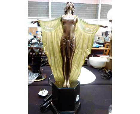 DECO LADY TABLE LAMP. Art Deco lady table lamp with glass cloak shade, H: 60 cm