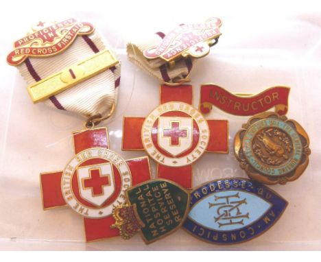 NURSING BADGES AND MEDALS. Six original nursing related metal and enamel badges and medals