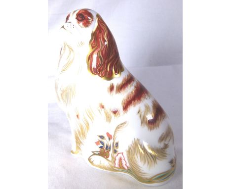 CROWN DERBY SPANIEL. Royal Crown Derby spaniel figure with gold button in original box