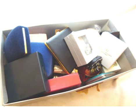 COSTUME JEWELLERY. Box of mixed costume jewellery, lighter, lipsticks etc.