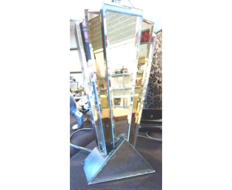 ART DECO SIDE LAMP. Mirror fronted Art Deco side lamp with grey shade H: 50 cm