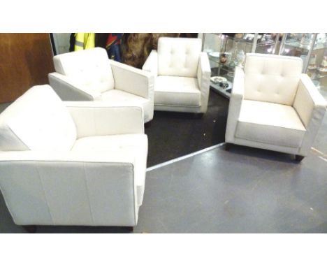 WHITE LEATHER ARM CHAIRS. Four White leather 1960s button back arm chairs 