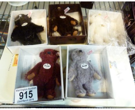 STEIFF BEARS. Five Steiff bears and a presentation box