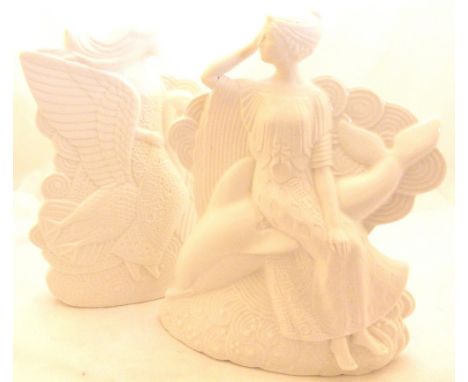 FANTASY LADIES. Pair of ceramic fantasy ladies riding dolphin and swan H: 25 cm