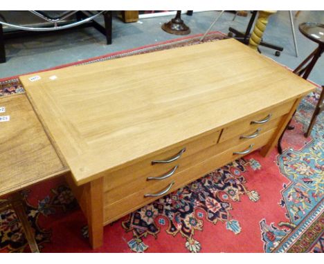 LAURA ASHLEY COFFEE TABLE. Light oak Laura Ashley coffee table with four drawers