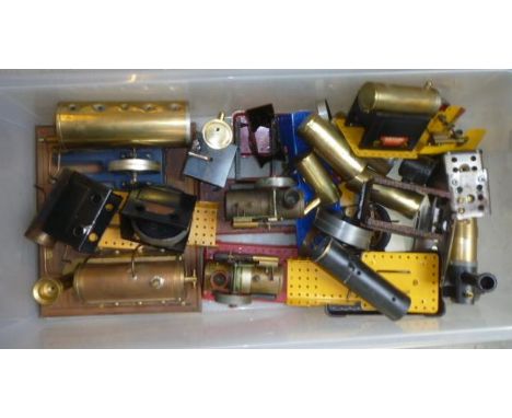 Three horizontal stationary steam engines by Mamod and others, some parts missing, and a quantity of steam engine parts (Est.