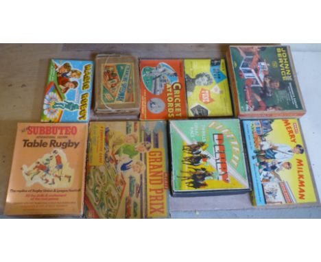 Eight various boxes games and toys, mid 20th century, including Marx "Premium Speedway", "Johnny Service Garage", "Electric D