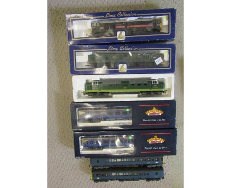 Five locomotives comprising Lima Class 31 in black, Lima Class 37, Lima Deltic, Bachmann 158 N.W. First D.M.U. and a Class 11