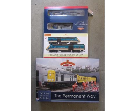 A Bachmann "The Permanent Way" train set, boxed, a Bachmann Windhoff MPV two piece set, boxed, and a Hornby Midland Mainline 