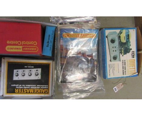 A quantity of late Hornby railway catalogues, J and M 12V Controllers and a Bachmann old time coach, boxed, G-E (Est. plus 21