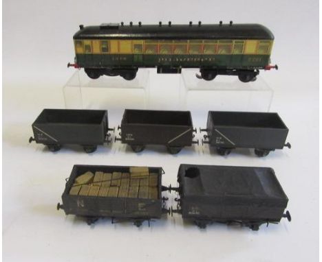 Leeds Sentinal Railcar Dilligence fitted with ACE trains bogies, and five Leeds coal trucks, some overpainting, fitted with p