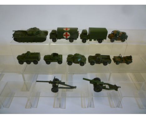 Eleven Dinky army vehicles, no boxes, P-F (Est. plus 21% premium inc. VAT)