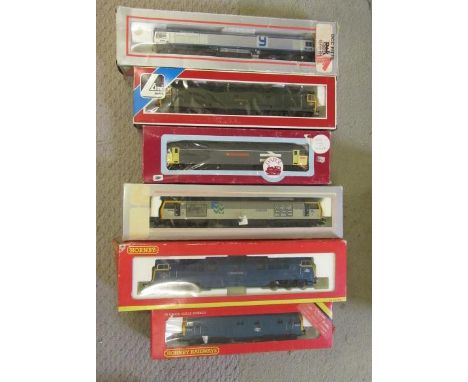 Six locomotives by Hornby, Lima and Dapol comprising Class 50 Sir Edward Elgar, B.R. Class 29, Rail Freight Class 56, B.R. Cl