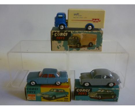 202 Morris Cowley Saloon, grey, boxed, G, 252 Rover 2000 metallic blue, boxed, G, 453 Commer Walls Refrigerator Van, light bl