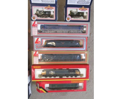Seven Diesel locomotives by Lima, Hornby and Bachmann comprising B.R. blue Class 40, N.P. Class 59, B.R. Warship Class, B.R. 