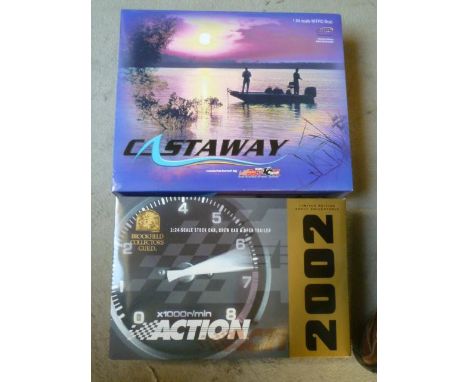 Nascar Brookfield 1/24 scale Stock Car Set, and Action Nitro 1/24 scale Castaway Boat, both boxed, E (2) (Est. plus 21% premi