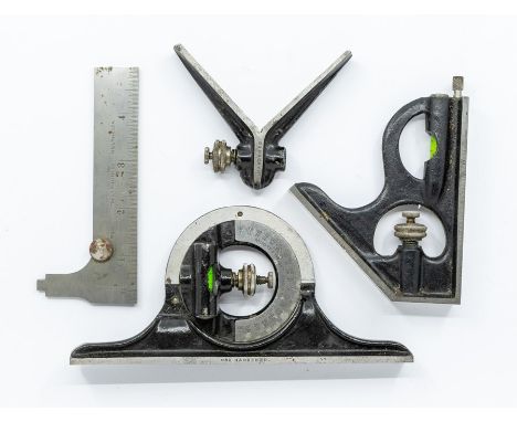Clockmaker's tools Levels and including Starrett No 425 square, Moore and wright Sheffield.
