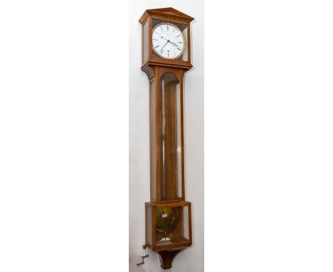 Early Vienna Wall clock by A W Meyer in Wien 90-day movement with 8” one-piece enamel dial and cast bezel, Winding key weight