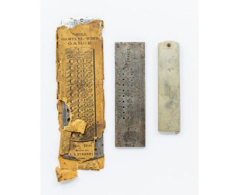 Clockmaker's tools Starrett drill and wire gauge No 186 and other wire glass and lead gauges