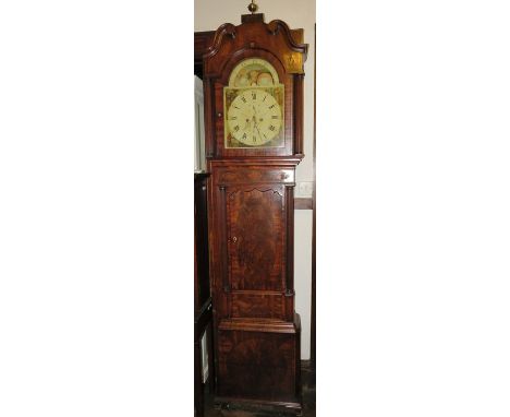 Glover of St Helens, Good late Georgian longcase clock with moon phase 14” dial 8-day movement contained in a profusely inlai