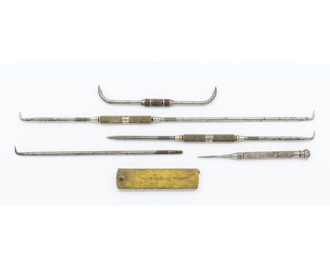 Clockmaker's tools. Starrett assorted scribing tools and Plummer’s gauge.