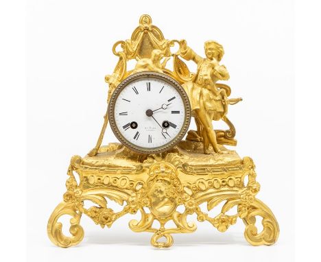 Good French gilded mantel clock by Marc Paris, movement serial number 35204.Two train movement Key, missing movement cover. 1