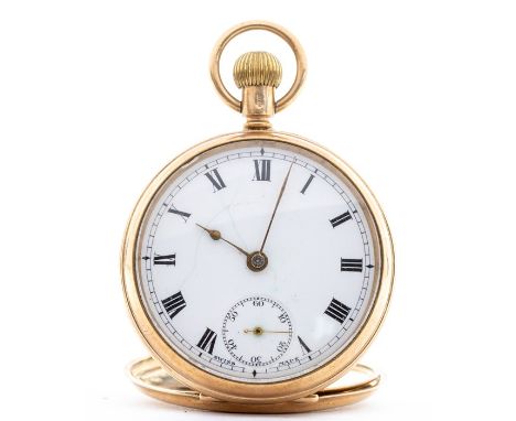 A 9ct gold Swiss made open face pocket watch, Chester 1924, the white enamel dial with Roman numerals (1)