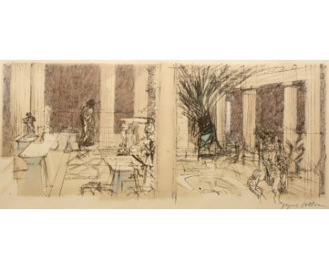Jacques Villon (1875-1963) Classical interior signed in pencil (lower right) lithograph 21cm x 49cm.